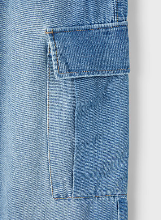 Lmtd Mavi Kız Çocuk Bol Paça Bol Kesim Düz Denim Pantolon NLFCARGIZZA DNM ST PANT W. POCKET D   2