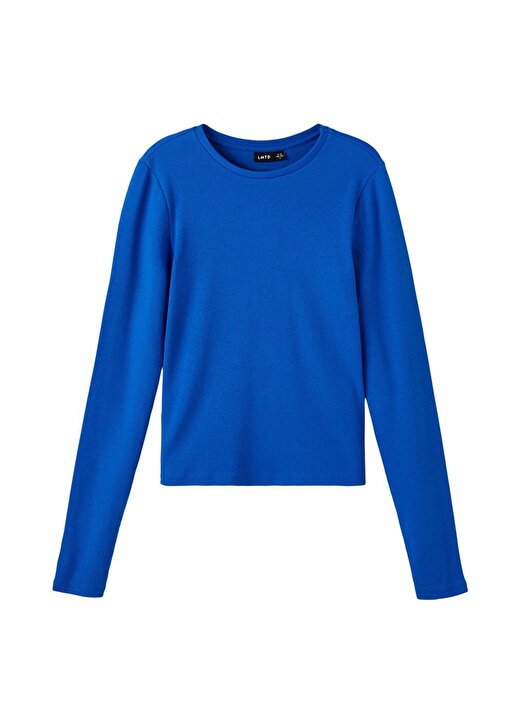 Lmtd Mavi Kız Çocuk O Yaka Uzun Kollu Düz T-Shirt NLFDIDA LS SHORT TOP 4