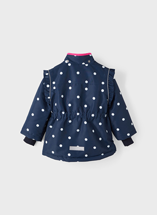 Name İt Lacivert Kız Bebek Fermuarlı Uzun Kollu Desenli Yelek NMFSNOW05 JACKET DOT FO    3