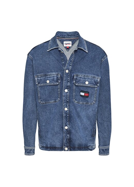 Tommy Jeans Regular Fit Düz Erkek Denim Ceket DM0DM13713-1A5_UTILITY SHIRT JACKET 1