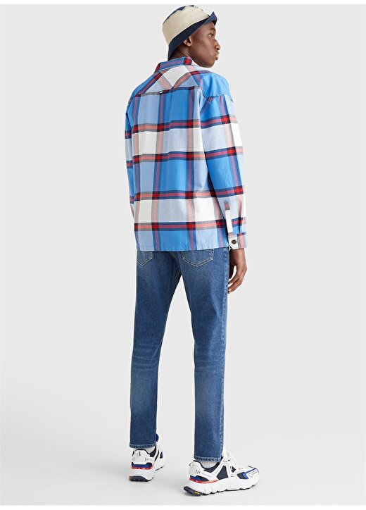 Tommy Jeans Regular Fit Düz Koyu Mavi Erkek Organik Pamuk Gömlek DM0DM14182-C65_TJM CASUAL CHECK OVE 4