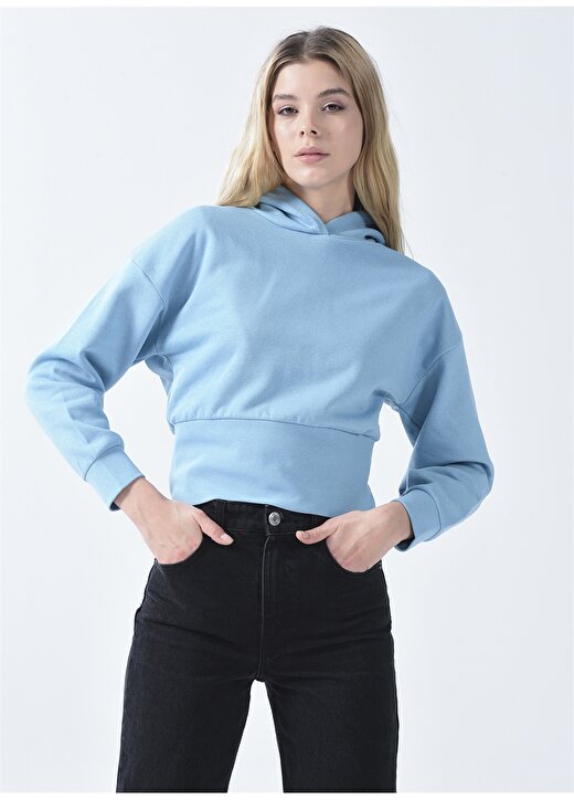 Lmtd Açık Mavi Kız Çocuk Kapüşonlu Uzun Kollu Düz Sweatshirt NLFNOTALI SHORT BRU SWEAT W. HOOD 1