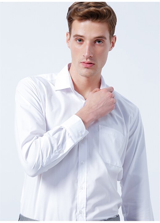 Süvari Klasik Yaka Düz Beyaz Erkek Gömlek GM1001400233 3
