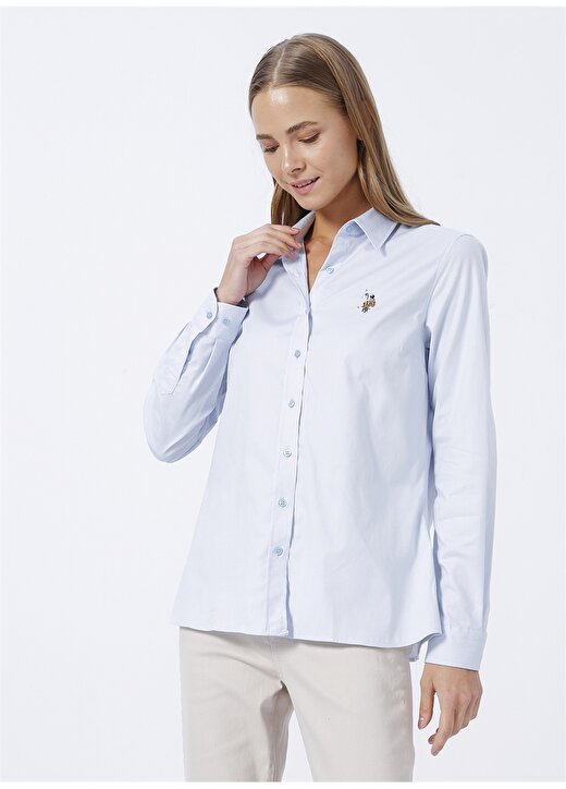 U.S. Polo Assn. Gömlek Yaka Düz Mavi Kadın Gömlek CRISCOLOR022K 3