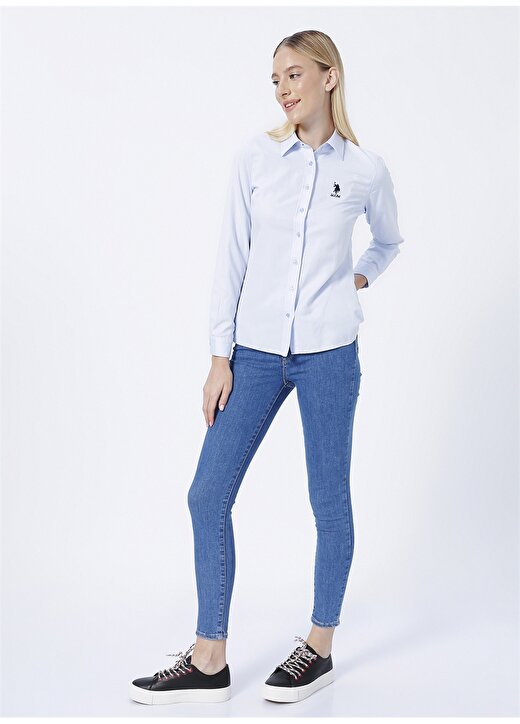 U.S. Polo Assn. Gömlek Yaka Düz Mavi Kadın Gömlek WOX022K 2