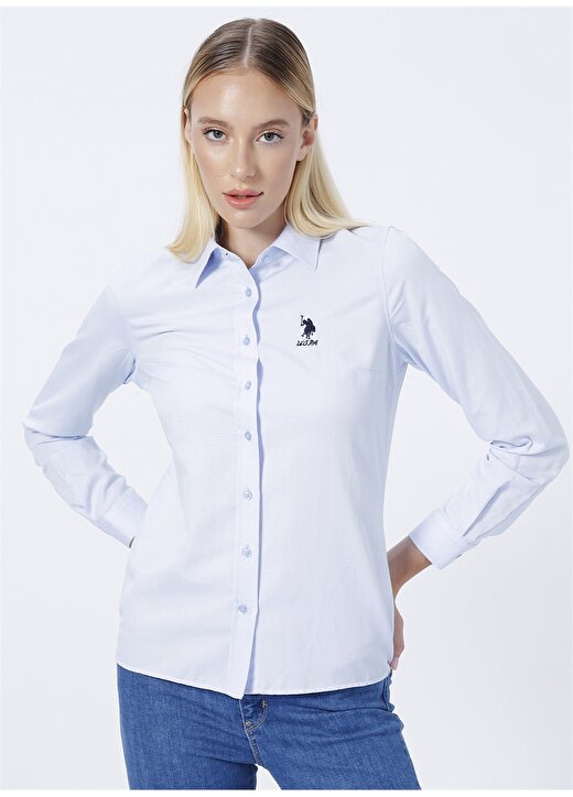 U.S. Polo Assn. Gömlek Yaka Düz Mavi Kadın Gömlek WOX022K 3