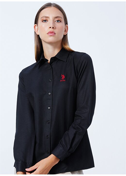 U.S. Polo Assn. Gömlek Yaka Düz Siyah Kadın Gömlek WOX022K 1