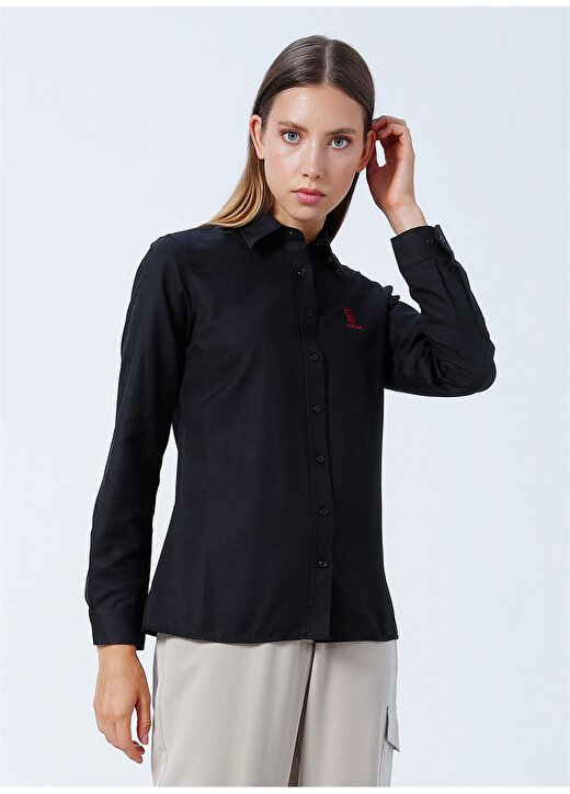 U.S. Polo Assn. Gömlek Yaka Düz Siyah Kadın Gömlek WOX022K 3