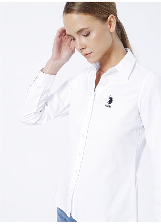 U.S. Polo Assn. Gömlek Yaka Düz Beyaz Kadın Gömlek WOX022K 1