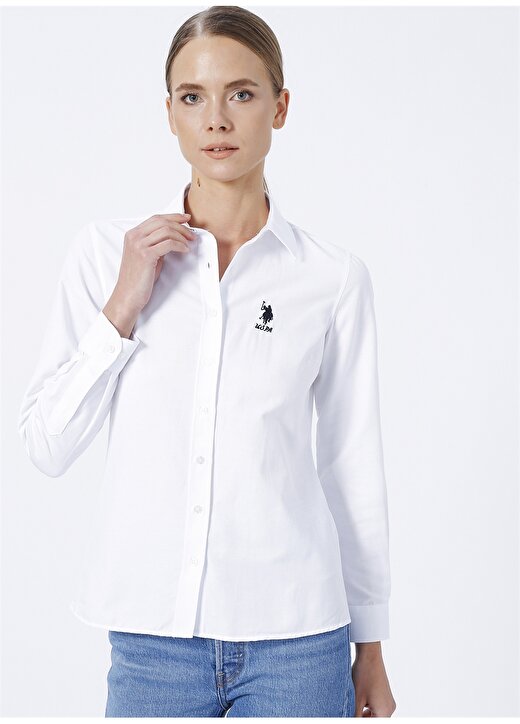 U.S. Polo Assn. Gömlek Yaka Düz Beyaz Kadın Gömlek WOX022K 3
