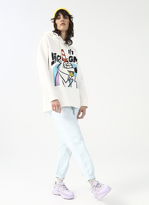 Fluffy Kapüşonlu Oversize Ekru Kadın Sweatshirt FFY-29 1