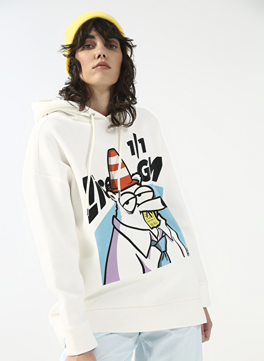 Fluffy Kapüşonlu Oversize Ekru Kadın Sweatshirt FFY-29 3