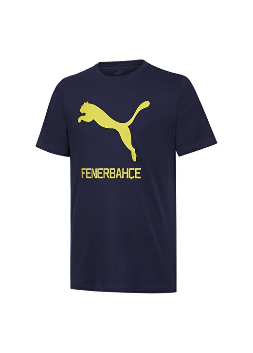 Puma Yuvarlak Yaka Düz Lacivert - Sarı Erkek Fenerbahçe T-Shirt 77313601 FSK Cat Tee 1