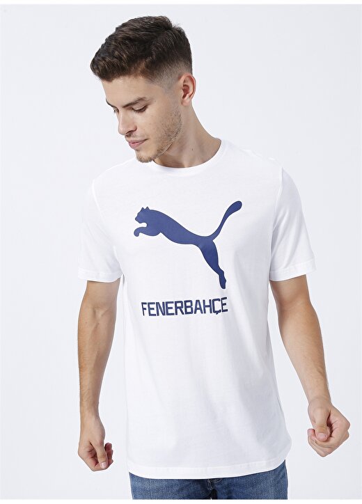 Puma Yuvarlak Yaka Düz Beyaz - Lacivert Erkek T-Shirt 77313602 FSK Cat Tee 1