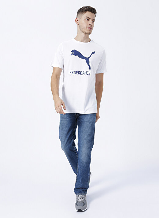 Puma Yuvarlak Yaka Düz Beyaz - Lacivert Erkek T-Shirt 77313602 FSK Cat Tee 2