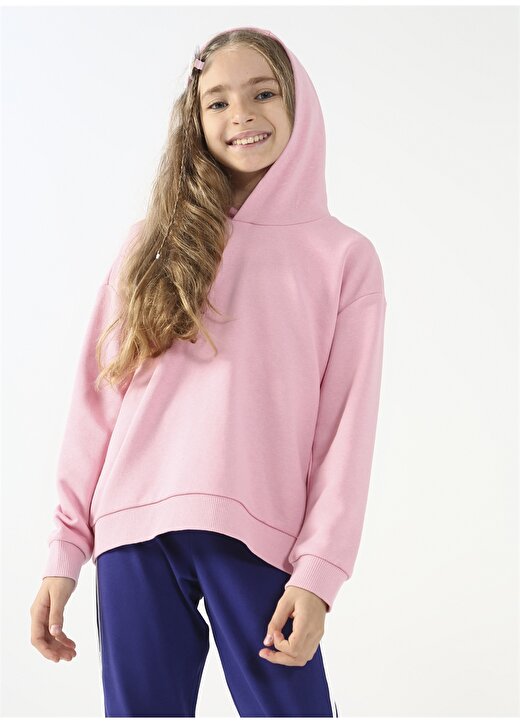 Fluffy Kapüşonlu Oversized Pembe Kız Çocuk Sweatshirt FFY-03 4