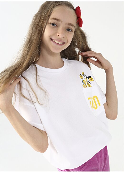 Boyner Baskılı Ekru Kız Çocuk T-Shirt FFYBSC-11 1
