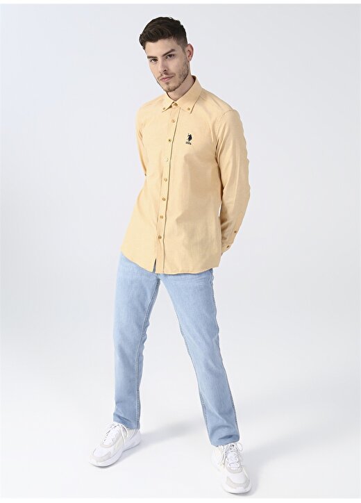 U.S. Polo Assn. Düğmeli Yaka Sarı Erkek Gömlek GOX022K 2