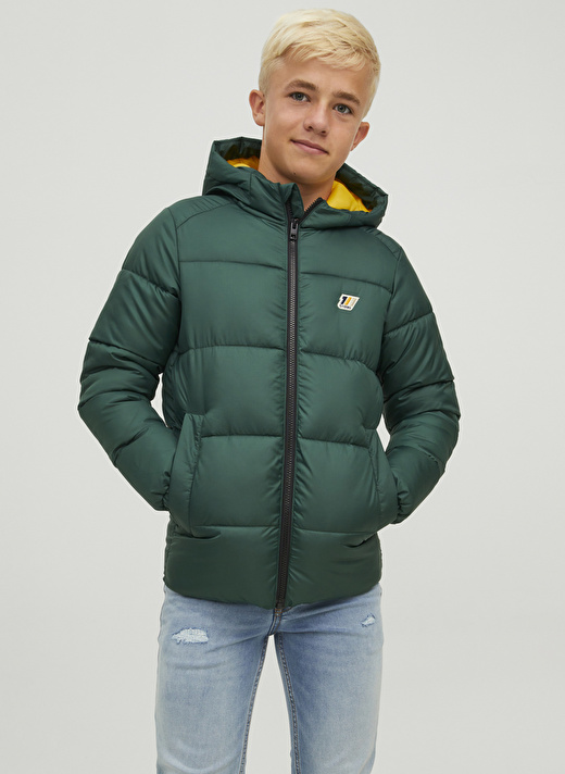 Jack & Jones Koyu Yeşil Erkek Çocuk Fermuarlı Uzun Kollu Düz Mont JORSLOPE PUFFER JACKET JNR   3