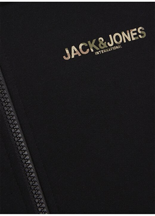 Jack & Jones Siyah Erkek Çocuk Kapüşonlu Uzun Kollu Baskılı Sweatshirt JORCAMO SWEAT ZIP HOOD JNR 2