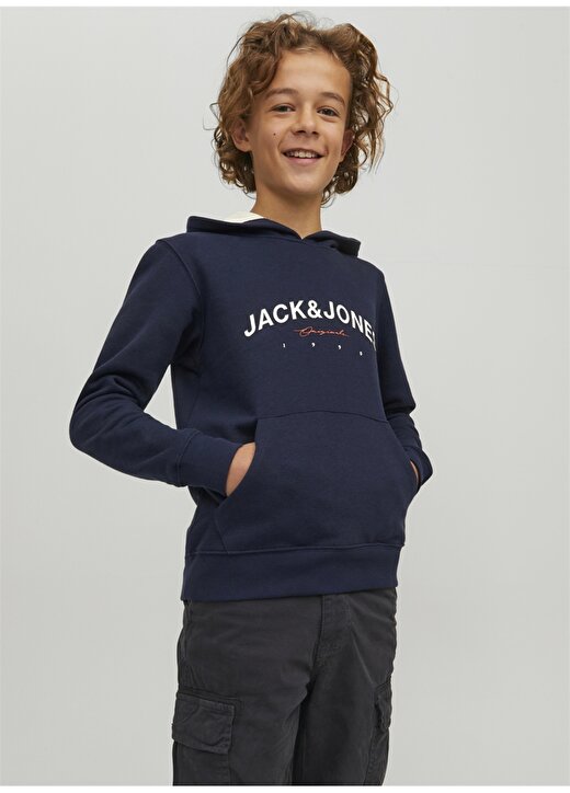 Jack & Jones Lacivert Erkek Çocuk Kapüşonlu Uzun Kollu Baskılı Sweatshirt JORFRIDAY SWEAT HOOD BF JNR 1