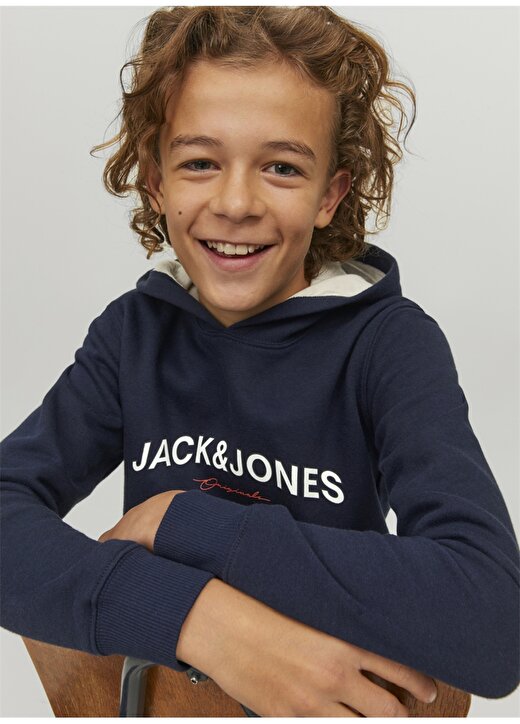 Jack & Jones Lacivert Erkek Çocuk Kapüşonlu Uzun Kollu Baskılı Sweatshirt JORFRIDAY SWEAT HOOD BF JNR 2