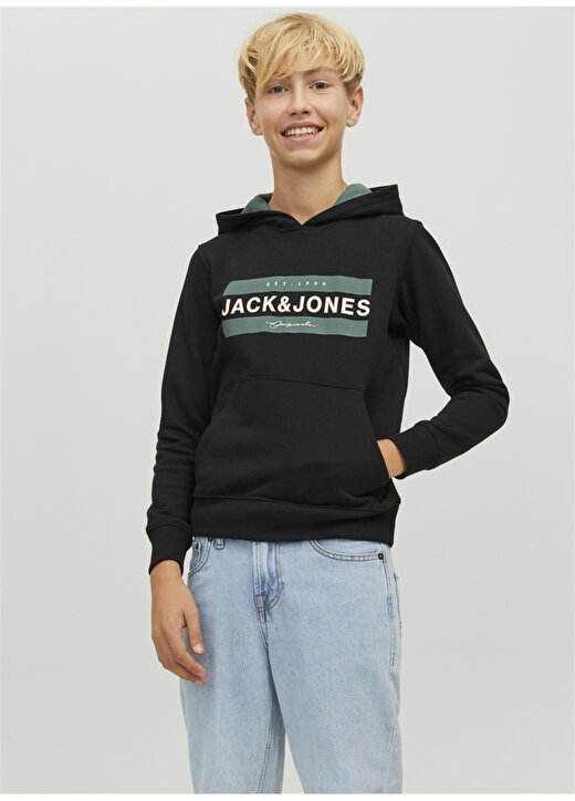 Jack & Jones Siyah Erkek Çocuk Kapüşonlu Uzun Kollu Baskılı Sweatshirt JORFRIDAY SWEAT HOOD BF JNR 2