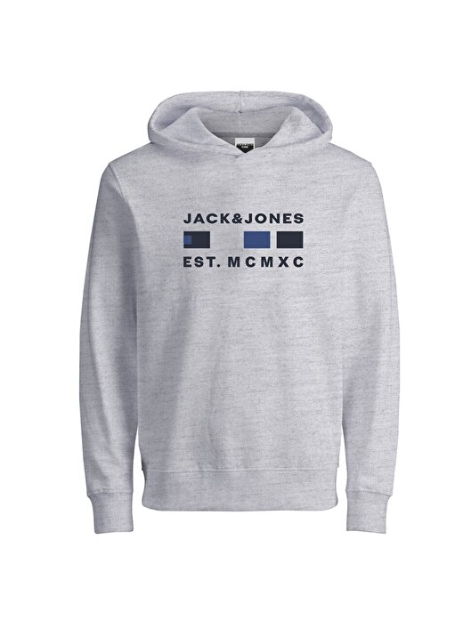 Jack & Jones Açık Gri Erkek Çocuk Kapüşonlu Uzun Kollu Baskılı Sweatshirt JCOFREDDIE SWEAT HOOD FST JNR 1
