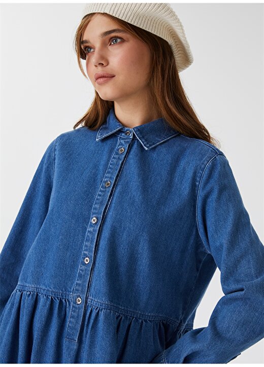 Lee Cooper Gömlek Yaka Düz Standart Koyu Mavi Kadın Elbise 231 LCF 144002 DIANE DENIM 3