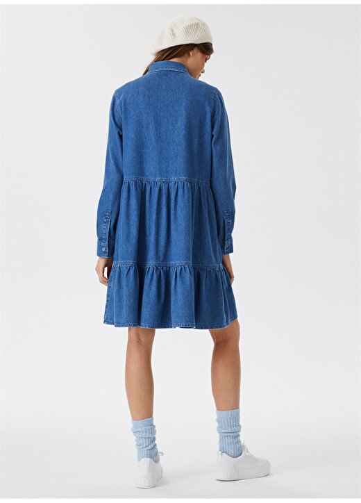 Lee Cooper Gömlek Yaka Düz Standart Koyu Mavi Kadın Elbise 231 LCF 144002 DIANE DENIM 4