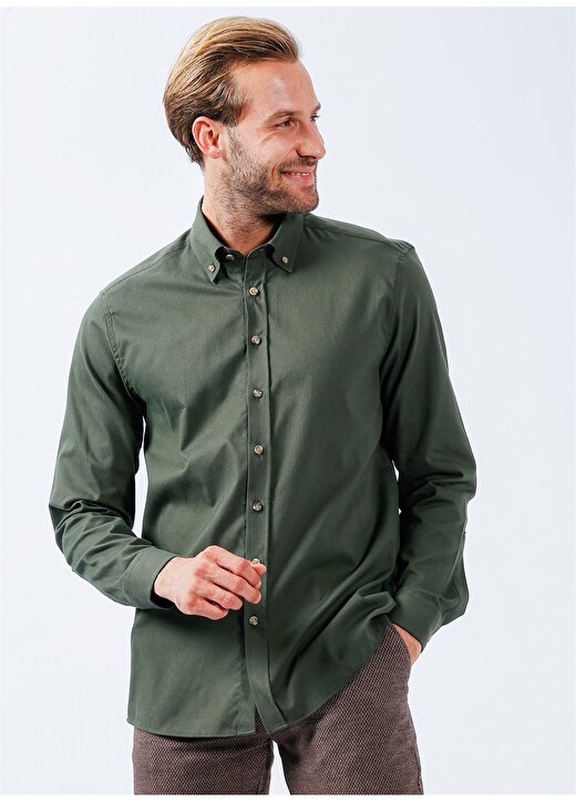 Pierre Cardin Düğmeli Yaka Düz Yeşil Erkek Gömlek EVATON 1