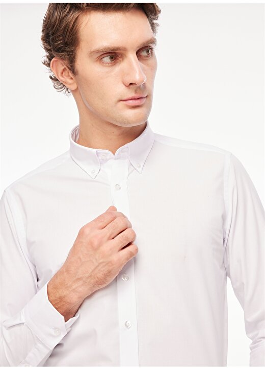 Altınyıldız Classics Slim Fit Düğmeli Yaka Beyaz Erkek Gömlek 4A2000000052 1