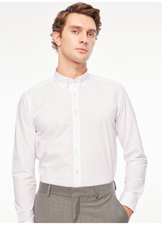 Altınyıldız Classics Slim Fit Düğmeli Yaka Beyaz Erkek Gömlek 4A2000000052 2