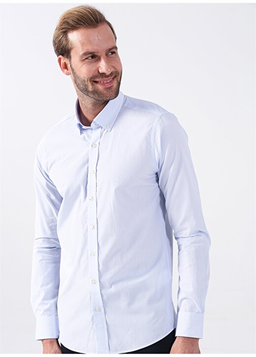 Altınyıldız Classics Slim Fit Düğmeli Yaka Beyaz - Mavi Erkek Gömlek 4A2023100115 3