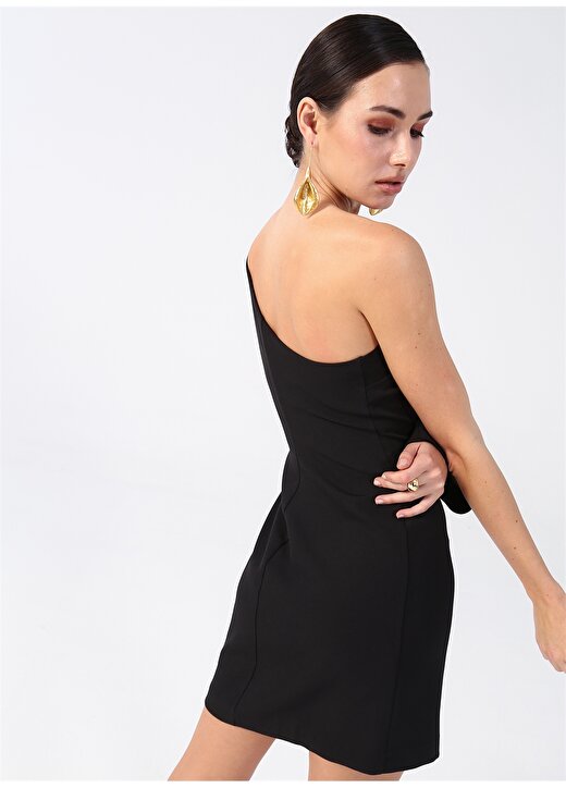 Fabrika Siyah Kadın Mini Dar Tek Omuz Elbise CHR-19 3