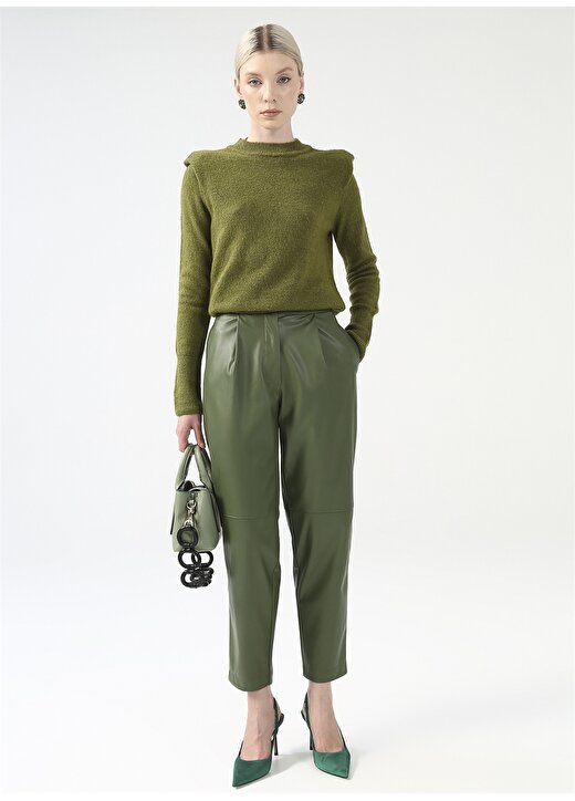 Fabrika Yeşil Kadın Deri Görünümlü Pantolon YMN-16 2