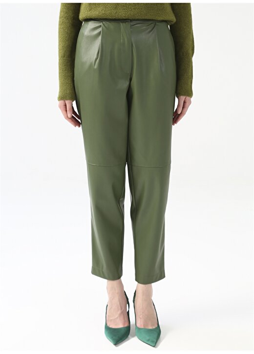 Fabrika Yeşil Kadın Deri Görünümlü Pantolon YMN-16 3
