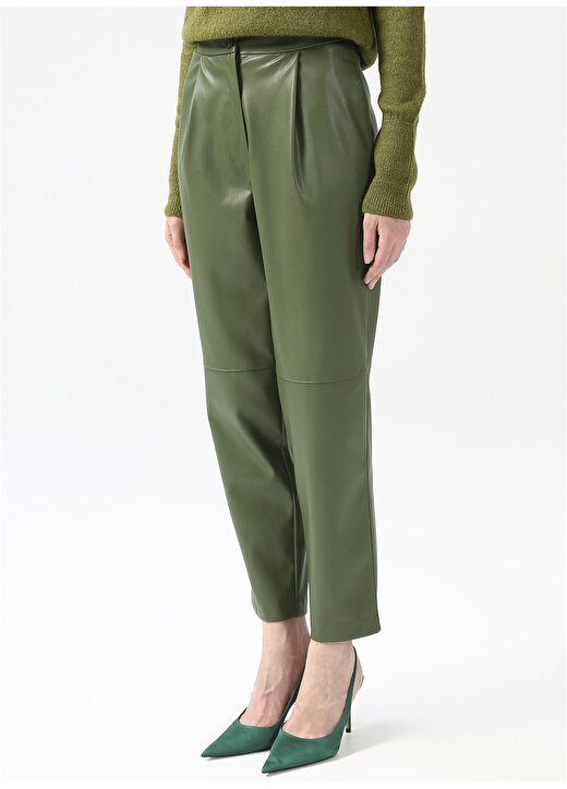 Fabrika Yeşil Kadın Deri Görünümlü Pantolon YMN-16 4