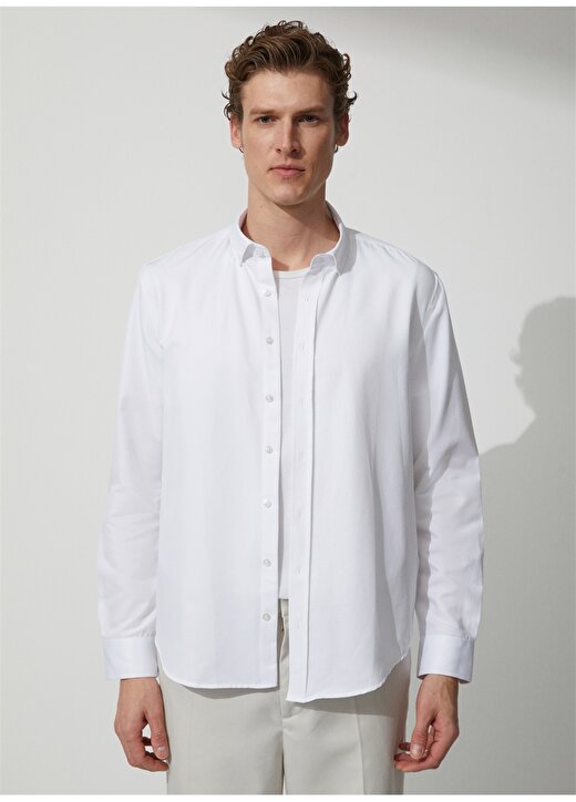 People By Fabrika Düğmeli Yaka Oxford Beyaz Erkek Gömlek Oxf 1