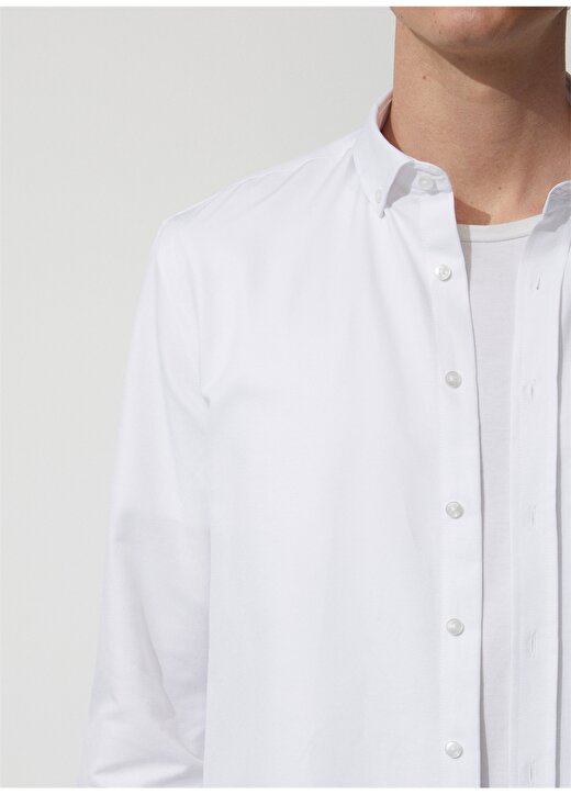 People By Fabrika Düğmeli Yaka Oxford Beyaz Erkek Gömlek Oxf 2