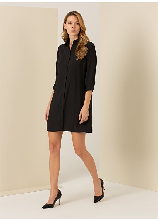 Pierre Cardin Gömlek Yaka Siyah Diz Üstü Kadın Elbise ASYA 1