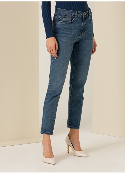 Pierre Cardin Yüksek Bel Normal Paça Slim Fit Mavi Kadın Denim Pantolon BILMON 1