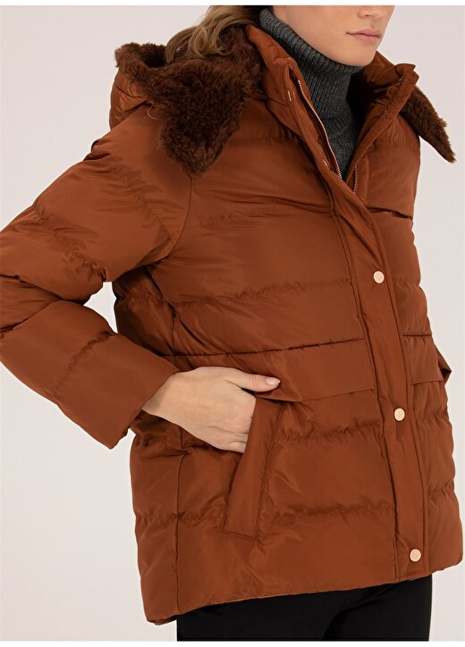 Pierre Cardin Turuncu Kadın Kapüşonlu Regular Fit Kürklü Mont DASTA 1