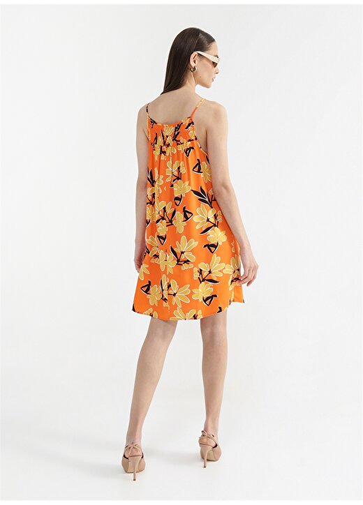 Fabrika Çok Renkli Kadın Askılı Mini Basic Çiçekli Kare Yaka Elbise POINT-6 4