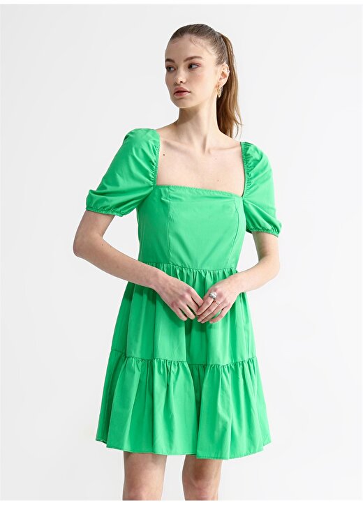 Aeropostale Yeşil Kadın Kısa Kollu Mini Düz Kare Yaka Elbise PONTE-Y 2