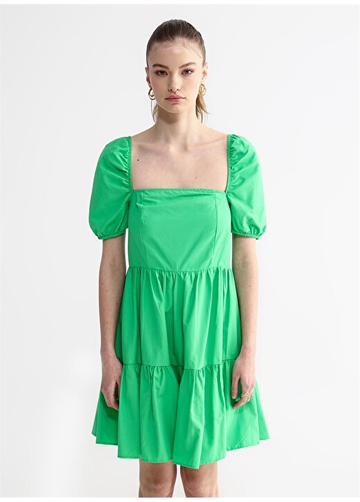 Aeropostale Yeşil Kadın Kısa Kollu Mini Düz Kare Yaka Elbise PONTE-Y 3
