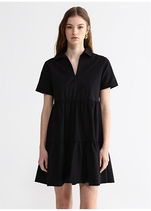 Aeropostale Gömlek Yaka Düz Siyah Mini Kadın Elbise ISABEL-Y 3