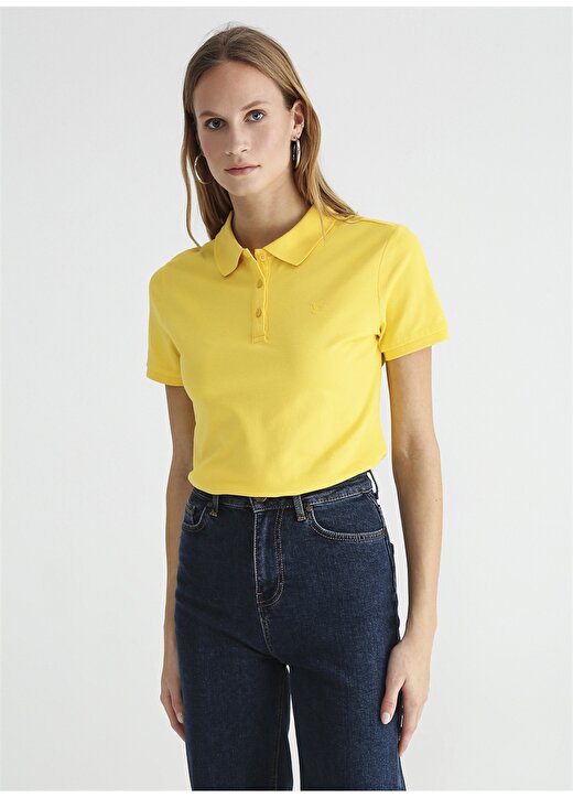 Fabrika Polo Yaka Düz Sarı Kadın T-Shirt DEEP 2