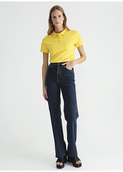 Fabrika Polo Yaka Düz Sarı Kadın T-Shirt DEEP 3