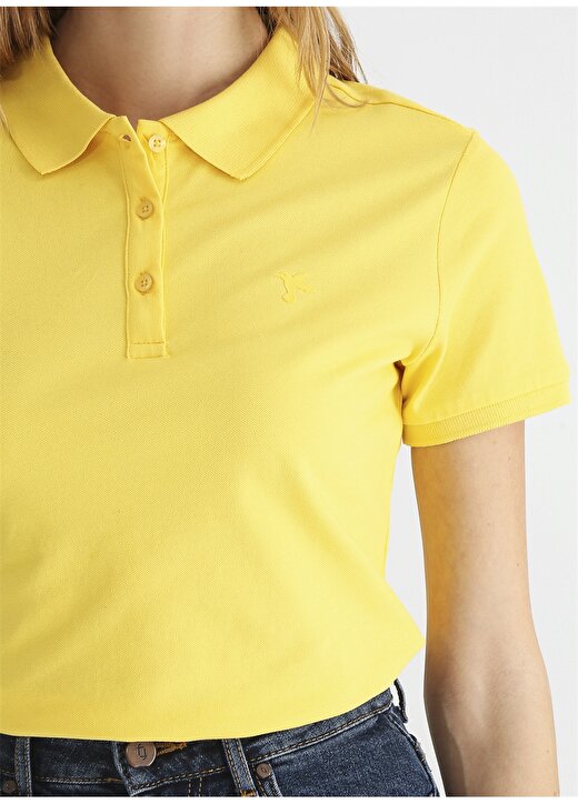 Fabrika Polo Yaka Düz Sarı Kadın T-Shirt DEEP 4